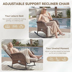 3 Pieces Zero Gravity Wicker Patio Rocking Recliner Chairs Set of 2 - Wicker Outdoor Lounge Chair with Side Table, Adjustable Backrest & Footrest, High Back Outdoor Recliner Chair for Pool Deck Beige