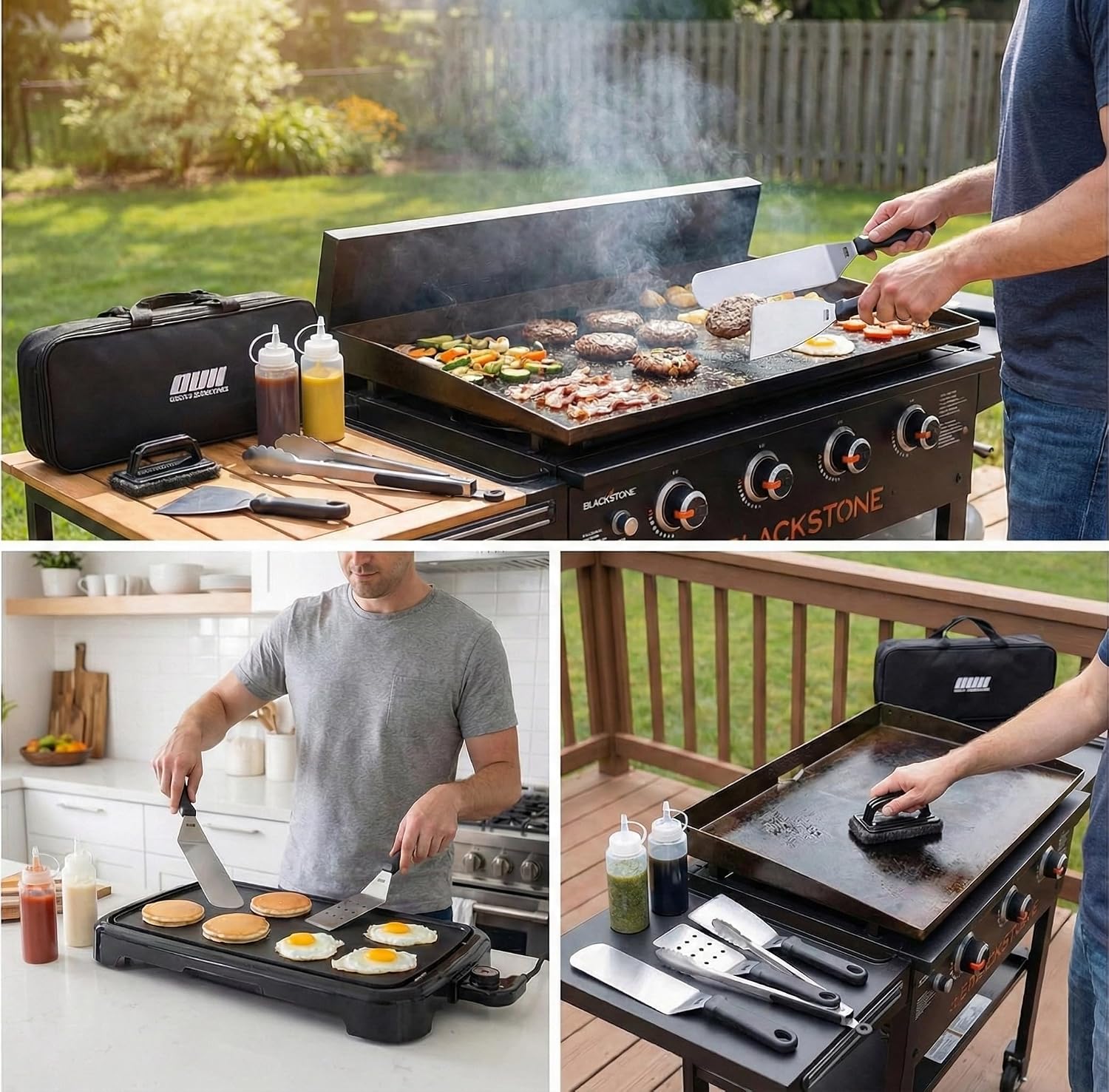 Flat Top Griddle Accessories for Blackstone and Camp Chef Griddle - 9 Pieces Set with Griddle Cleaning Kit and Carry Bag! Metal Spatula, Scraper for Hibachi and Teppanyaki Grill