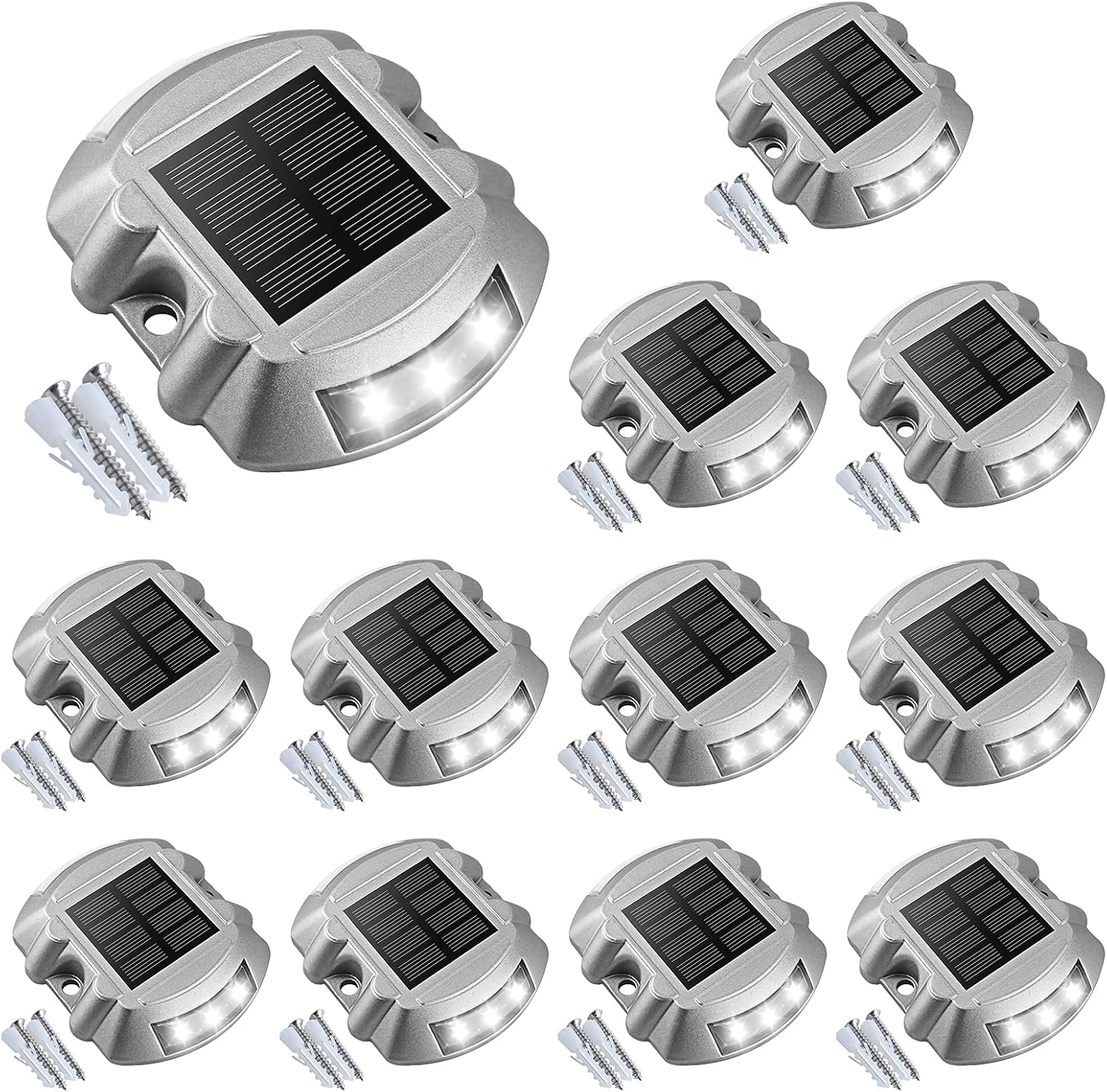 VOLISUN Solar Deck Driveway Dock Lights,Solar Pathway Lights,White 12 Pack | Solar Powered LED, IP68 Waterproof Led Outdoor Warning Step Marine Lights for Sidewalk Garden Yard