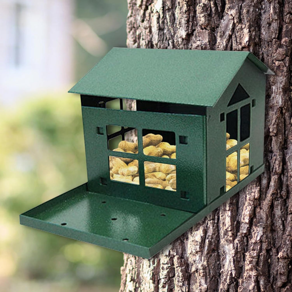 Peanut Pantry Squirrel Feeder - Heavy Duty Steel - Premium Verdigris Finish - Made in USA (SQF1)