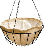 BestNest Panacea Round Burlap Hanging Basket Liners, 14 in Diameter, Pack of 4 – Formed Basket Inserts with Plastic Liner & Drainage Grommet, Tan Brown