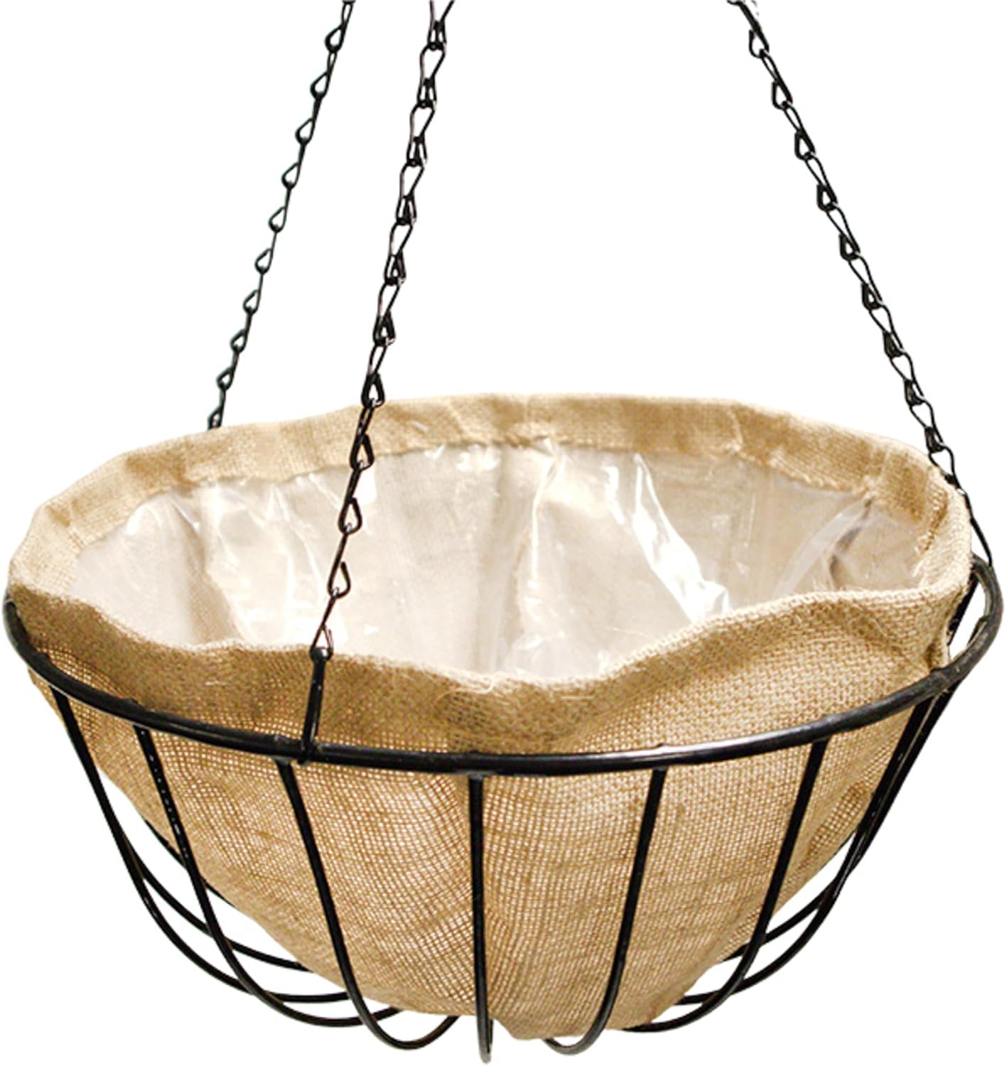 BestNest Panacea Round Burlap Hanging Basket Liners, 14 in Diameter, Pack of 4 – Formed Basket Inserts with Plastic Liner & Drainage Grommet, Tan Brown