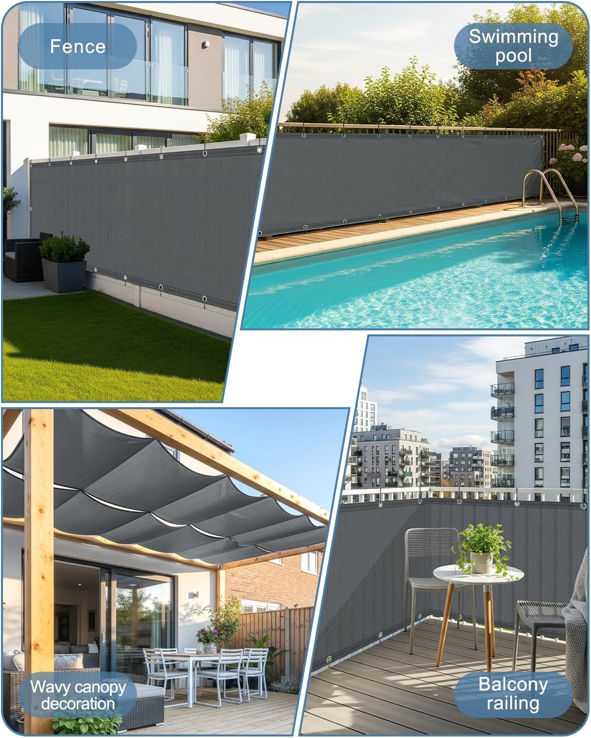 sunlax waterproof balcony privacy screen 3.3'x19.7' dark grey, package contents