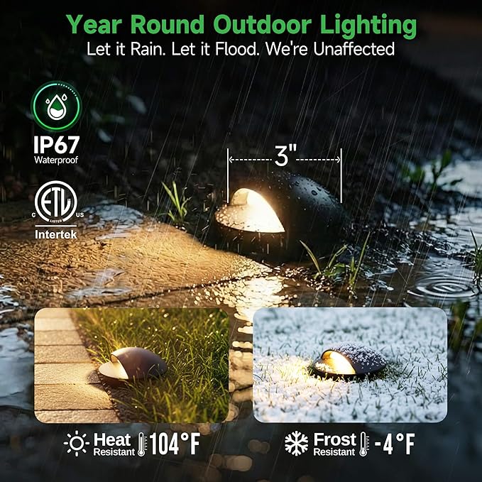 In Ground Well Lights 2700K - 12V Wired One Directional Inground Fixture, 5 Colors Ground Landscape Lighting, LED ORB Aluminum for Patio Sideway Pathway 3W 170LM 12 Pack