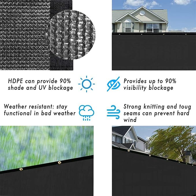 UPGRADE Privacy Fence Screen 4'x54' Black Outdoor 90% Visibility Blockage 170 GSM Mesh Shade Cover Panels for Backyard,Balcony,Home Decoration with Zip Ties,Customized Avaliable