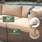 Aoxun 7 Piece Patio Furniture Set with Wide Armrests & 44” Fire Pit Table Wicker Rattan Outdoor Sectional Sofa Set with Coffee Table and Thickened Cushions, Brown/Beige(Waterproof Cover Included)