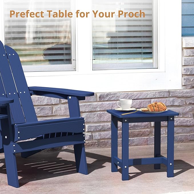 LUE BONA Outdoor Side Table, HDPS Small Outdoor Table, Adirondack Side Table, Outside End Table for Patio, Porch, Deck, Pool, Weather Resistant/Easy Maintenance/Indoor or Outside Use, Navy
