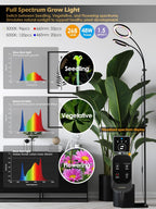 48W Grow Lights for Indoor Plants, Full Spectrum LED Plant Light with Stand | Dimmable, 3 Lighting Modes, 23"-79" Adjustable Height, Plant Growing Lamp with 3/9/12/16H Timer, Black Dual Heads Floor Lamp