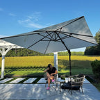 PURPLE LEAF 10 Feet Patio Umbrella Outdoor Cantilever Solar Powered LED Swivel Square Umbrella Aluminum Offset Umbrella with 360-degree Rotation for Garden Deck Pool Patio White