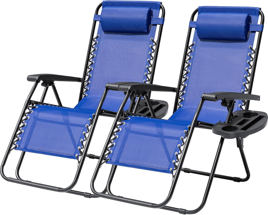 Devoko Zero Gravity Chair, Foldable Patio Recliner with Cup Holder, Blue | Padded Design, Heavy Duty, Supports 350 LBS, Anti-Gravity, for Camping, Outdoor, Lawn Use