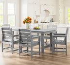 SERWALL Outdoor HDPE Dining Table Set, 7-Piece Outdoor Dining Table Sets with Umbrella Hole Cut-Out Table and 6 Chairs, Light Gray