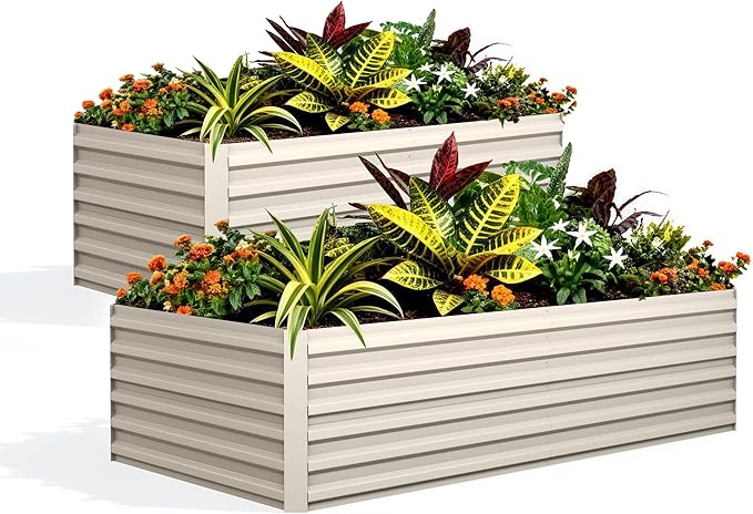 GarveeLife 2pcs 6x3x2 ft Galvanized Raised Garden Bed, 24" Tall Metal Planter Box for Flowers Vegetables, Rust-Resistant Raised Garden Beds for Gardening, Easy Assembly Outdoor Garden Box & Planters