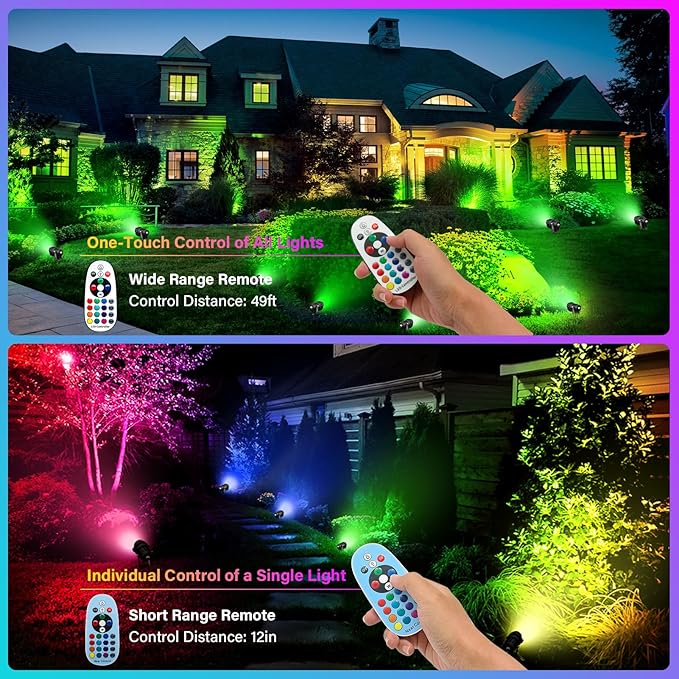 Christmas Spot Lights Outdoor Color Changing Landscape Spotlights,12W RGBW LED Outdoor Spot Lights for Yard Garden Decor,Waterproof 110V Plug in Landscape Lighting with Remote,4 Packs