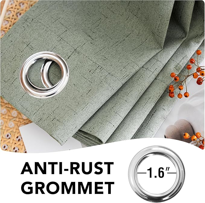 H.VERSAILTEX Linen Blackout Curtains 108 Inches Long 100% Blackout Thermal Insulated Textured Linen Look Curtain Draperies Anti-Rust Grommet, Energy Saving with White Liner, 2 Panels, Green Bay