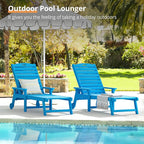 LUE BONA Outdoor Chaise Lounge Chairs Set of 4, HDPS Chaise Lounger, 5 Positions Adjustable Lounge Chairs, Pool Lounge Chair with Wheels for Poolside, Blue