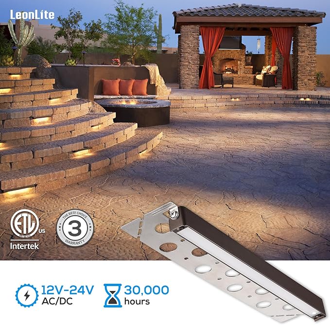 LEONLITE 12 Inch LED Hardscape Lighting, Update Retaining Wall Light, LED Landscape Lighting, 12-24V AC/DC Paver Light Low Voltage, 3W/5W/7W Dimmable Outdoor Step Lights, 2700K Soft White, ETL, 4 Pack