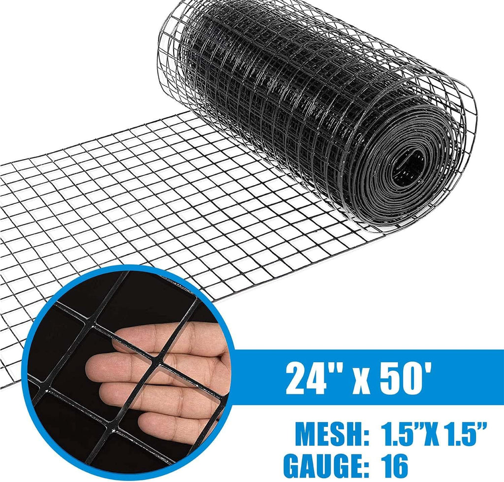 Fencer Wire 1.5-Inch x 1.5-Inch Grid Hardware Cloth, 16 Gauge Black Vinyl Coated Welded Wire Mesh for Home and Garden, Great for Home Improvement and Home Guard Project