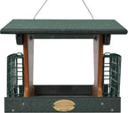 DutchCrafters Poly Hopper Bird Feeder with Suet Holder, Large Suet Feeder for Birds, Outdoor Hanging - Amish American Made (Turf Green & Cedar)