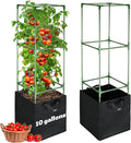 ANPHSIN 2 Sets Tomato Cages with 10 Gallon Grow Bags - 47'' Stable Plant Support Trellis Kit, Square Cages with Planter Pots for Garden Flowers Vegetables Cucumber Vertical Climbing Plants Vines