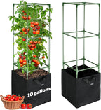 ANPHSIN 2 Sets Tomato Cages with 10 Gallon Grow Bags - 47'' Stable Plant Support Trellis Kit, Square Cages with Planter Pots for Garden Flowers Vegetables Cucumber Vertical Climbing Plants Vines
