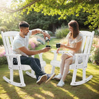 VINGLI Outdoor Rocking Chair Set of 2, Heavy Duty 600 LBS Wooden Rocking Chair with Comfortable Backrest, Weatherproof Rocker with Ergonomic Design, Suit for Patio, Garden, Yard, White