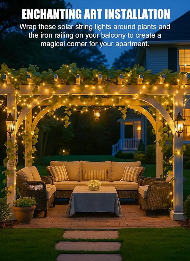 Minetom Solar String Lights, 4 Packs Total 132Ft 400 LED Solar Fairy Lights, Waterproof Solar Lights for Outside Patio Yard Tree Wedding Christmas, Warm White