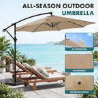 OLIXIS Offset Patio Umbrella, 9.7FT Cantilever Table Umbrellas for Outdoor Sun Shade UV Protection with Easy Tilt Adjustment, 8 Ribs for Backyard, Lawn, Garden, Pool - Khaki