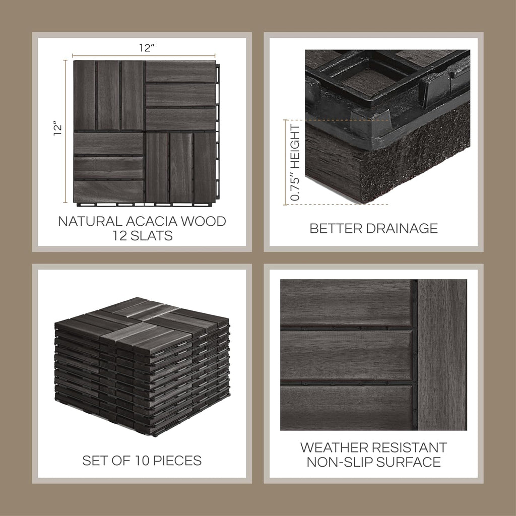 thyoi premium deck tiles, 10 pcs patio flooring, close-up detail