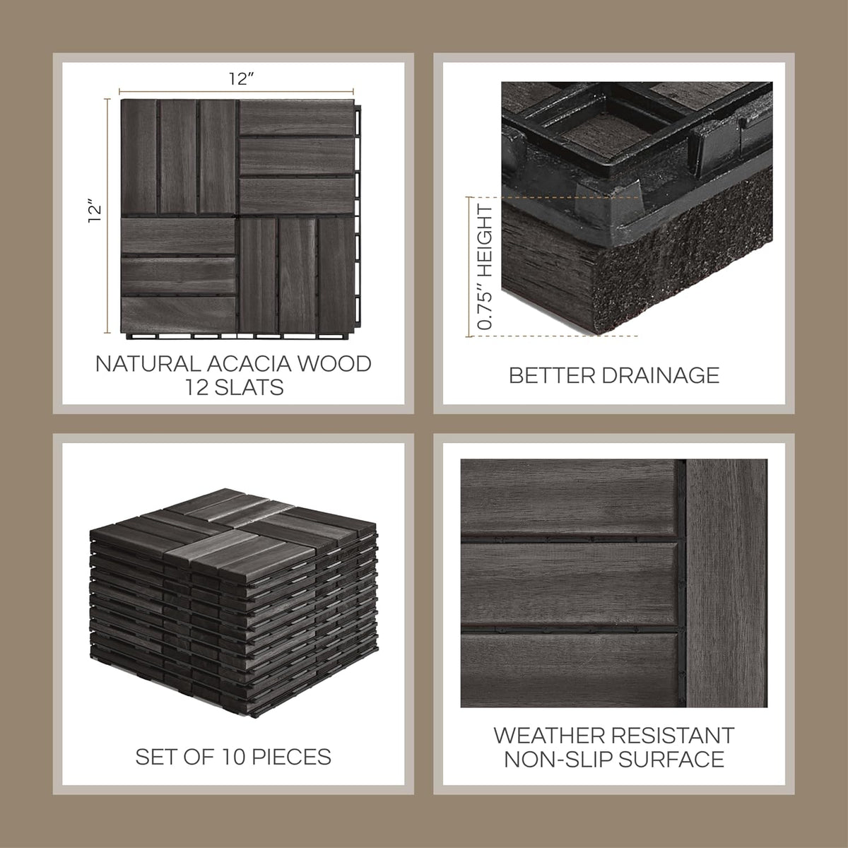 thyoi premium deck tiles, 10 pcs patio flooring, close-up detail