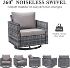 Belord Spacious 11 Pieces Patio Conversation Set - 5-Seater Outdoor Furniture Sectional Sets with Swivel Glider Chairs Set of 4 and Storage Box, Metal Top Coffee Table with Embedded Ottoman Gray