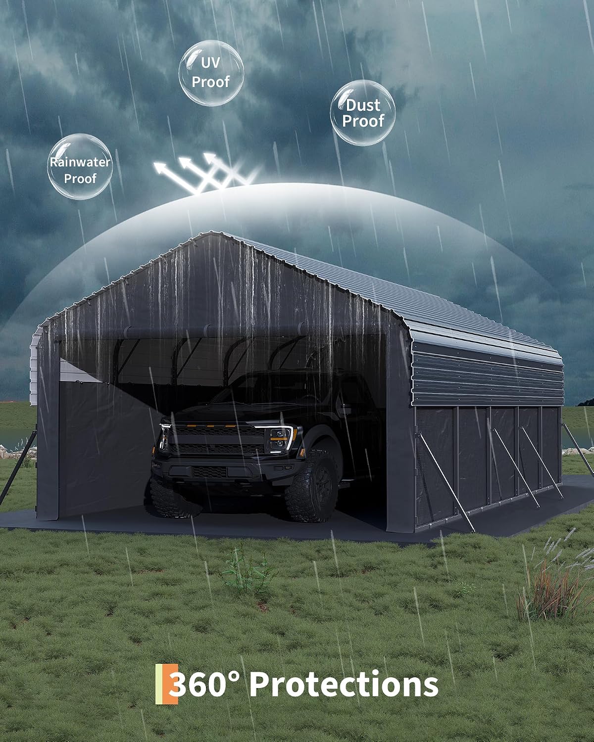 garvee 12x25x9 ft metal carport oversized, enclosed car, close-up detail