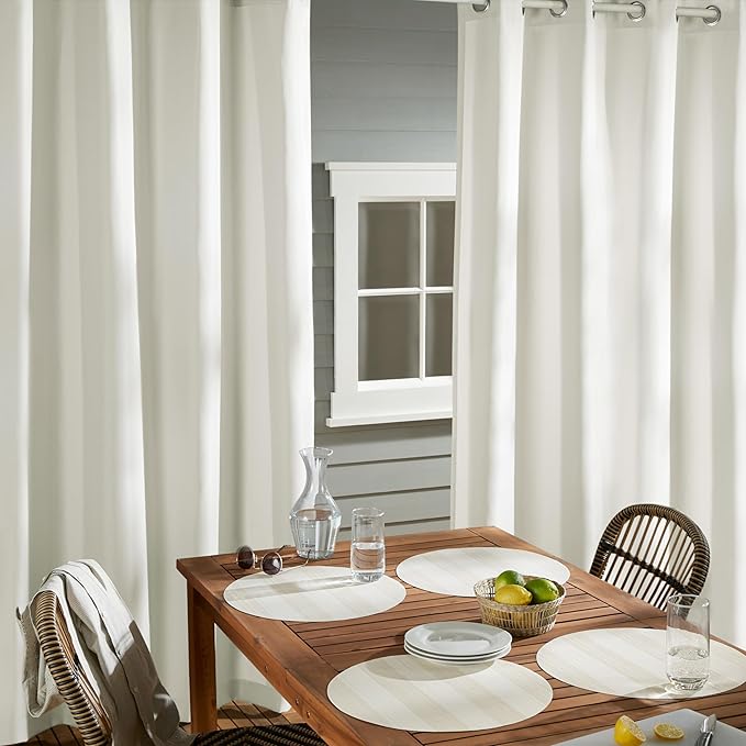 TOWN & COUNTRY BASICS Cabana Solid Heavyweight Indoor Outdoor Curtains, Light Filtering Opacity with Grommet Top, Water Repellent, 2-Pack Set, 54"x96", Vanilla
