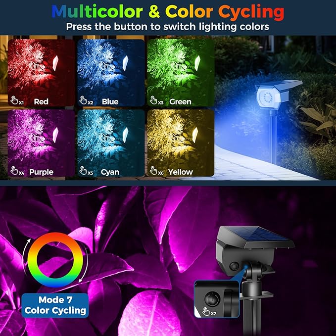Peasur 6 Pack Solar Spot Lights Outdoor Color Changing, 7 Modes Halloween RGB Solar Powered Waterproof Spotlight, Landscape Lighting for Outside Yard Garden Pathway