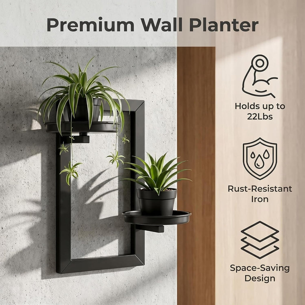 2 Tier Wall Mounted Plant Shelf, Rustproof Iron Hanging Plant Holder, Matte Black Wall Planter Rack Fit 3-5.5 Inch Pots for Home Living Room Balcony Decor 4-Pack