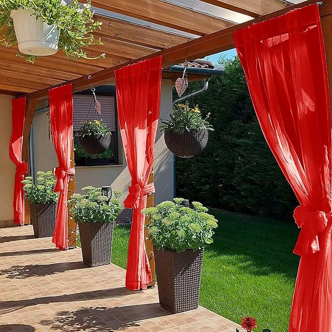 SpaceDresser Waterproof Outdoor Sheer Curtains for Patio - 4 Panels Rod Pocket Indoor Voile Sheer Curtain for Living Room,52W x 96L inch, Red