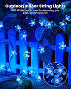 Brightown 2 Pack Total 52FT 120 LED Solar Flower String Lights for Outside Waterproof Fairy Lights for Garden Yard Fence Patio Christmas Tree Wedding Party Decor, Blue