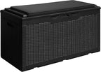 Devoko 100 Gallon Waterproof Large Resin Deck Box Outdoor Storage Box Indoor Lockable Storage Container with Cushion for Patio Furniture Garden Pool Cushions (Black)