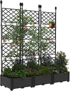 IDEALHOUSE 3 PCS Raised Garden Bed with Trellis, 50" W×63" T Plastic Planter Box with Privacy Screen, Sturdy Lightweight Vertical Garden for Climbing Plants Patio Balcony Backyard