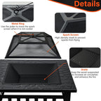 32 inch fire pit table with fire poker, side view