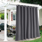 RYB HOME Extra Wide Outdoor Curtains for Patio Waterproof Heavy Duty Thermal Insulated in Summer Full Coverage Privacy for Gazebo, Cabana & Pergola, W100" x L120", Grey, 1 Panel