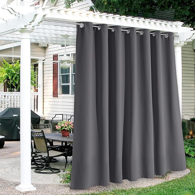 RYB HOME Extra Wide Outdoor Curtains for Patio Waterproof Heavy Duty Thermal Insulated in Summer Full Coverage Privacy for Gazebo, Cabana & Pergola, W100" x L120", Grey, 1 Panel