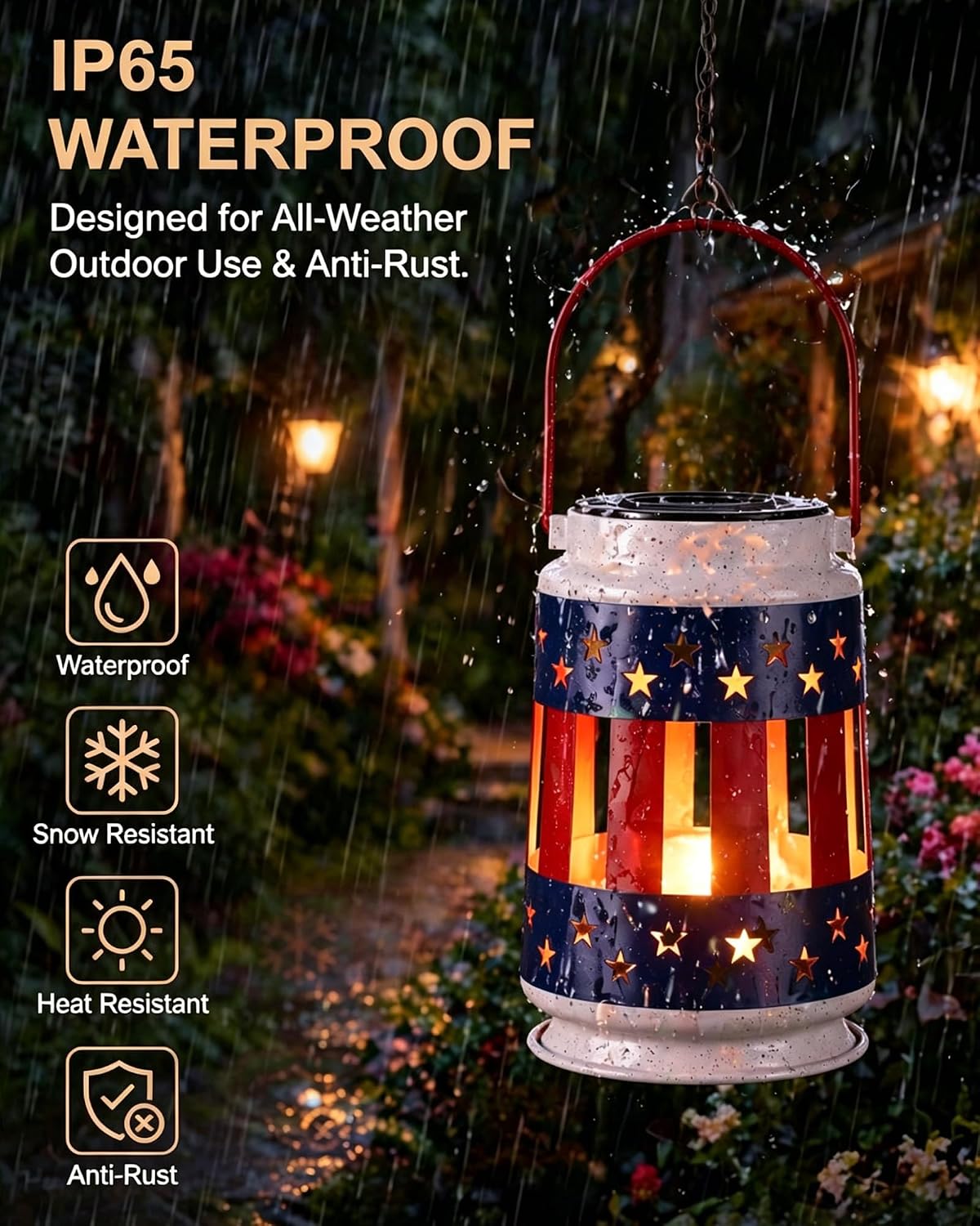 Patriotic Hanging Solar Lantern Outdoor: Red White Blue Lights | Decorations for 250th Anniversary Memorial Day, 4th of July Fathers Day Gifts, Home Garden Yard Lawn Decor