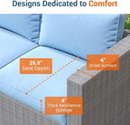 Wisteria Lane Patio Furniture Set for All Wheather, 5 Pieces Wicker Outdoor Furniture Set with Washable Cushions & Fire Pit Table, Oversized Outdoor Sectional for Garden, Poolside, Backyard, Blue
