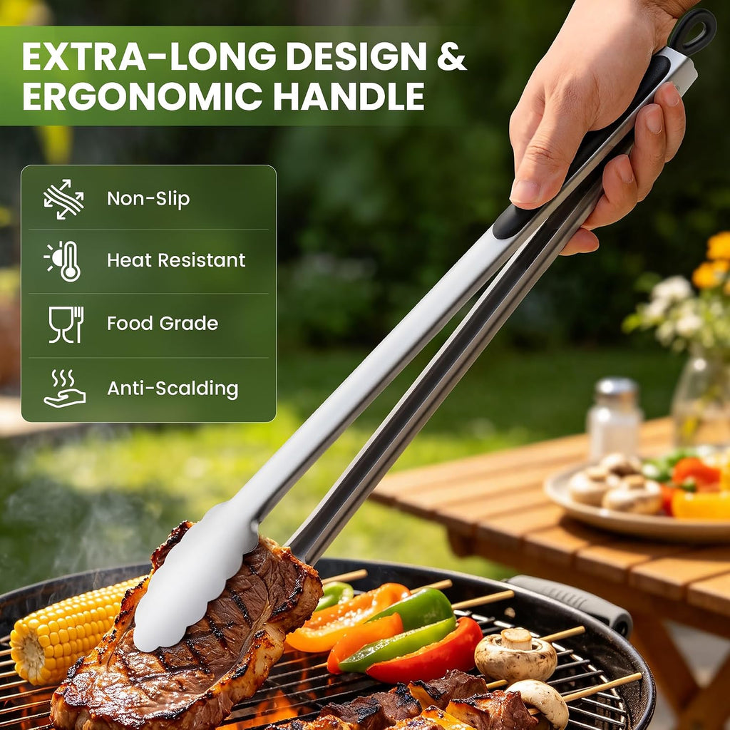 Grill Tongs, 17 Inch Extra Long Stainless Steel BBQ Tongs (17", 2PCS) | For Cooking/Serving/Grilling | Heat-Resistant | Dishwasher Safe