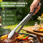 Grill Tongs, 17 Inch Extra Long Stainless Steel BBQ Tongs (17", 2PCS) | For Cooking/Serving/Grilling | Heat-Resistant | Dishwasher Safe