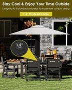 GREENVINES 7-Piece Outdoor-Dining-Set | HDPE Plastic 67'' Table and Chairs Sets for 6 | Patio Furniture | All Weather | Umbrella Hole | Black | for Poolside Garden Backyard