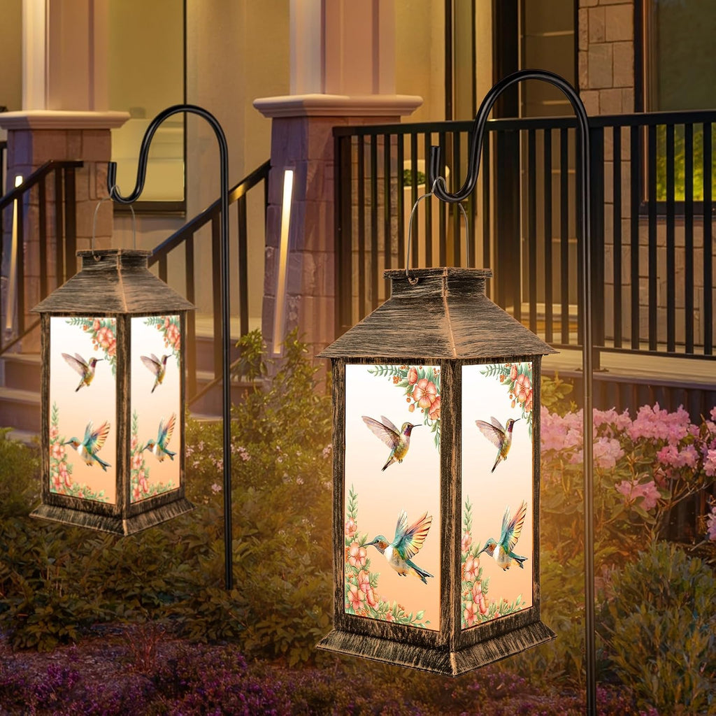 YHmall 5.5 x 13.8 Inch Hummingbird Solar Lanterns Outdoor Waterproof | Birthday Gifts for Women Mom and Grandma, Hanging Decorative Solar Lantern for Garden Yard Lawn Patio Decor