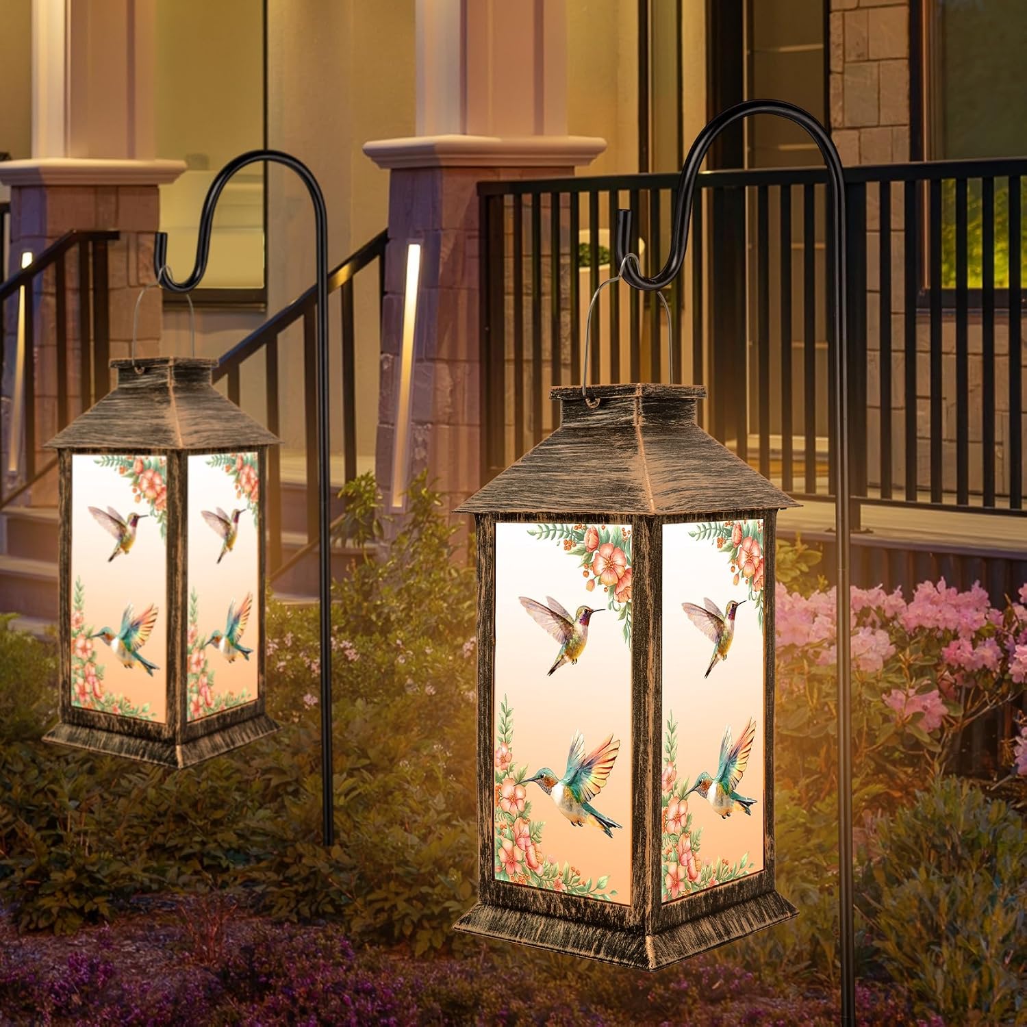 YHmall 5.5 x 13.8 Inch Hummingbird Solar Lanterns Outdoor Waterproof | Birthday Gifts for Women Mom and Grandma, Hanging Decorative Solar Lantern for Garden Yard Lawn Patio Decor
