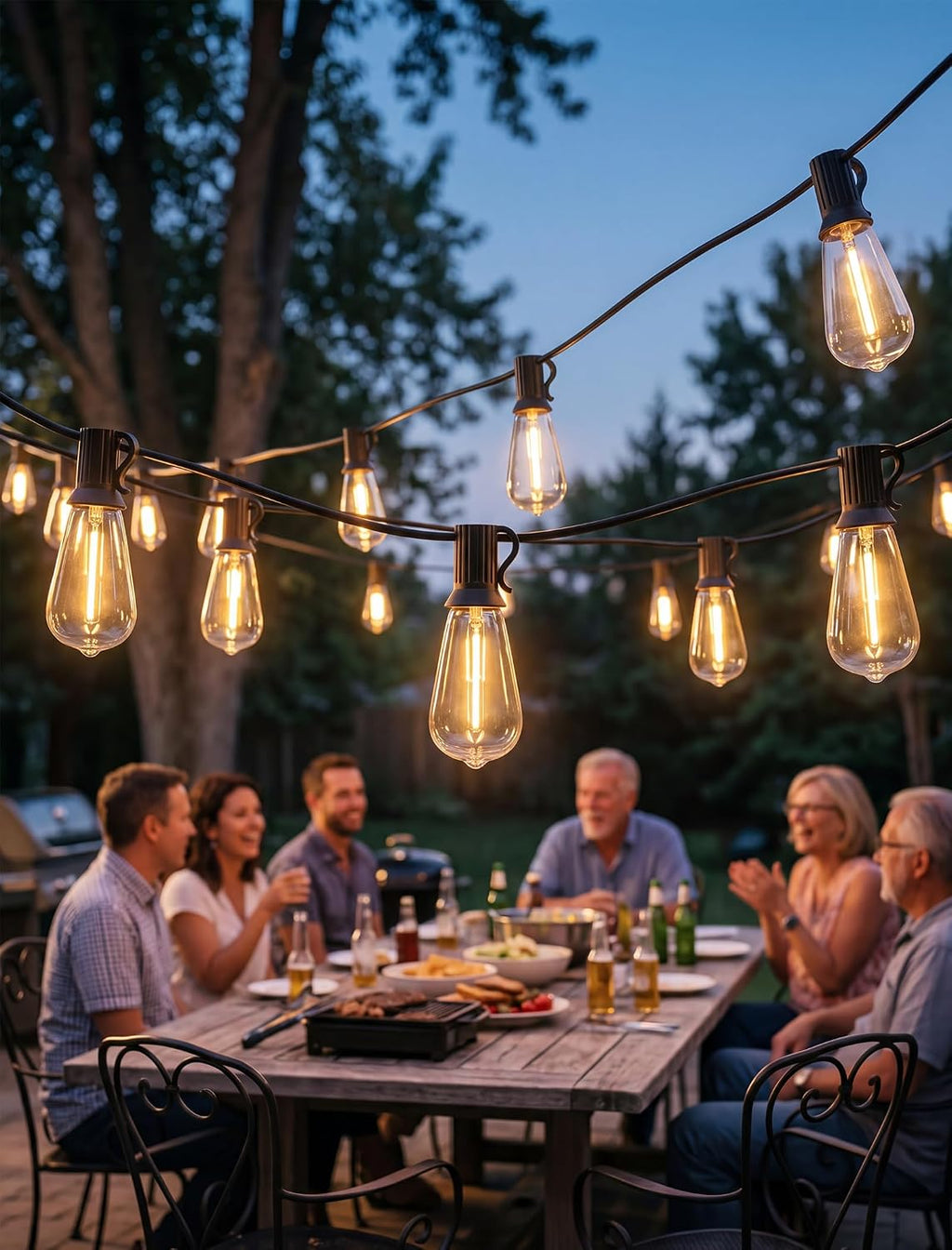 25FT LED Outdoor String Lights, ST38 Patio Lights Waterproof with 25 Shatterproof Edison Bulbs, Connectable Outside Hanging Light for Porch, Garden, Backyard, Deck, Balcony, Decor, 2700K Warm White