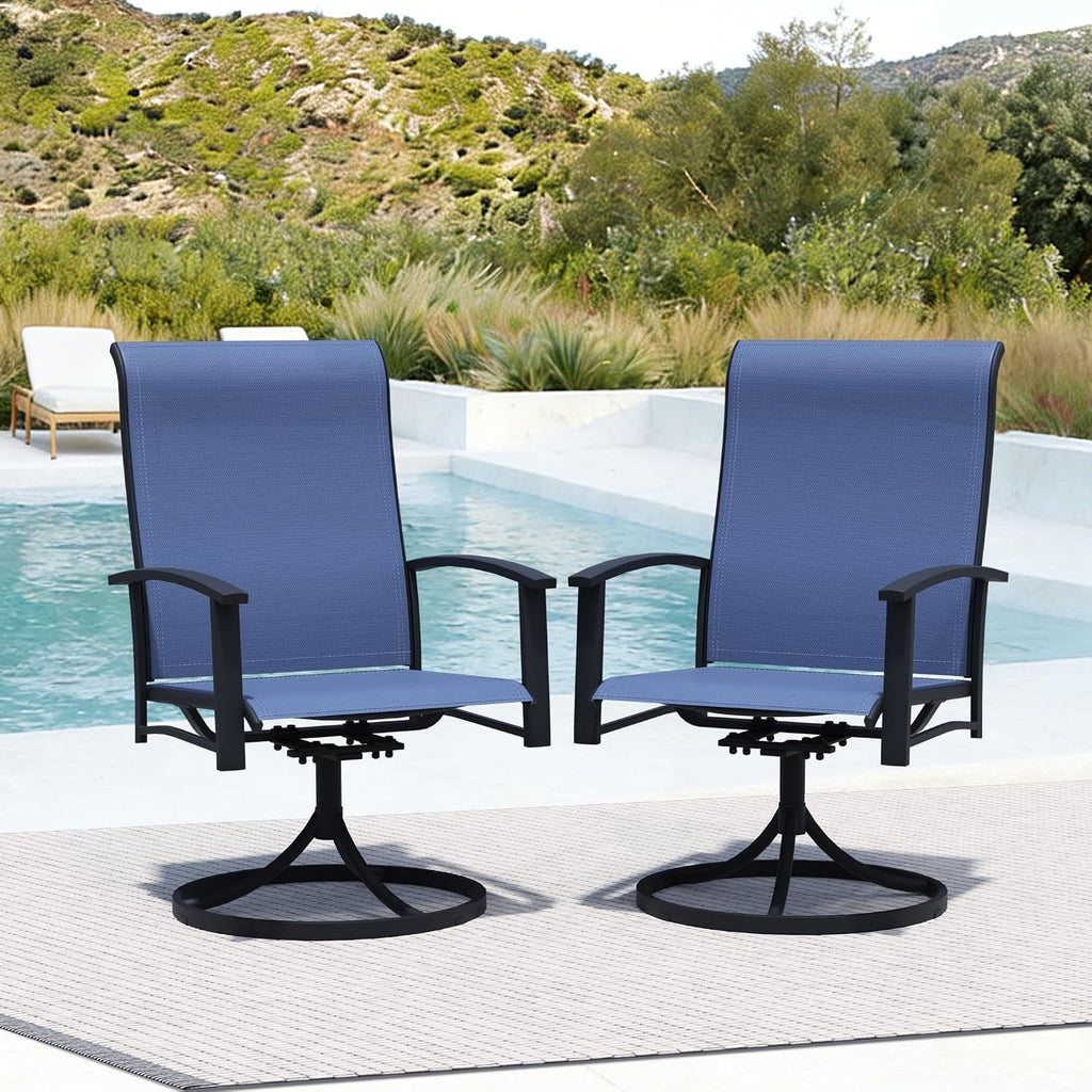 Patio Swivel Chairs Set of 2, All-Weather Swivel Rocker Chair, Outdoor Dining Chairs with High Back, Porch Chairs for Lawn, Porch, Garden, Blue